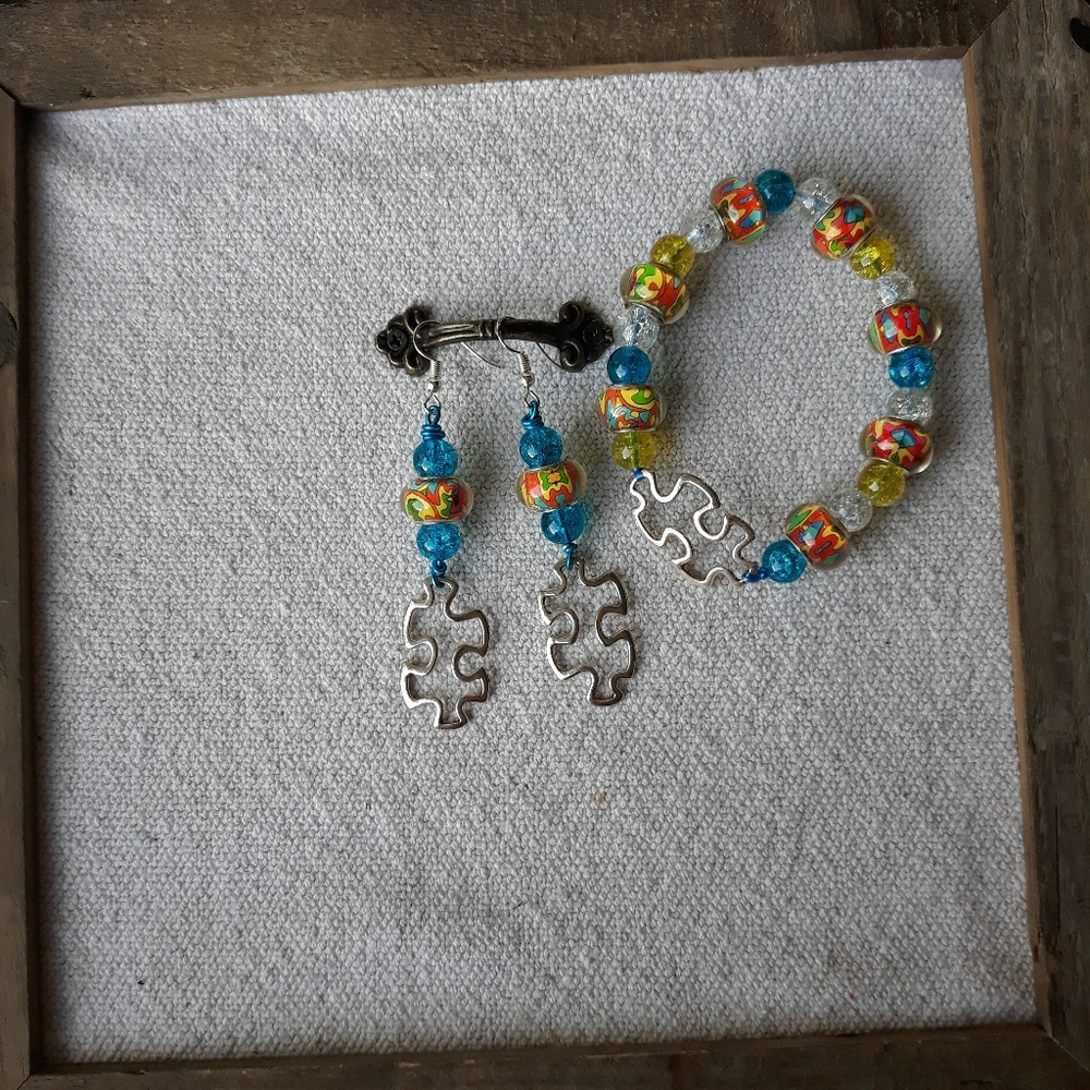Autism Awareness earring and bracelet set